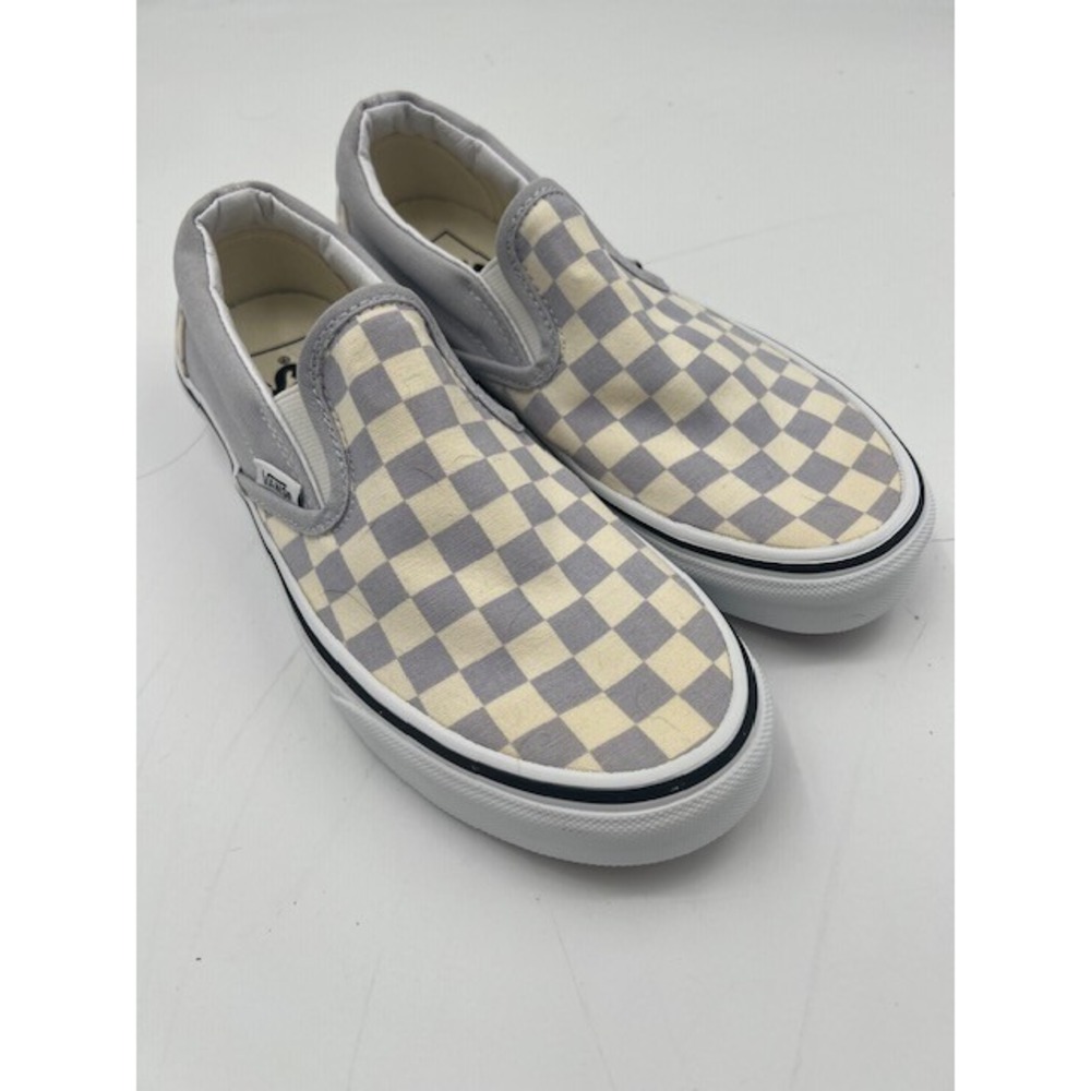 Vans Slip On Sneakers Kids 3.5 Grey Checkerboard Good Classic Canvas Skate Shoes